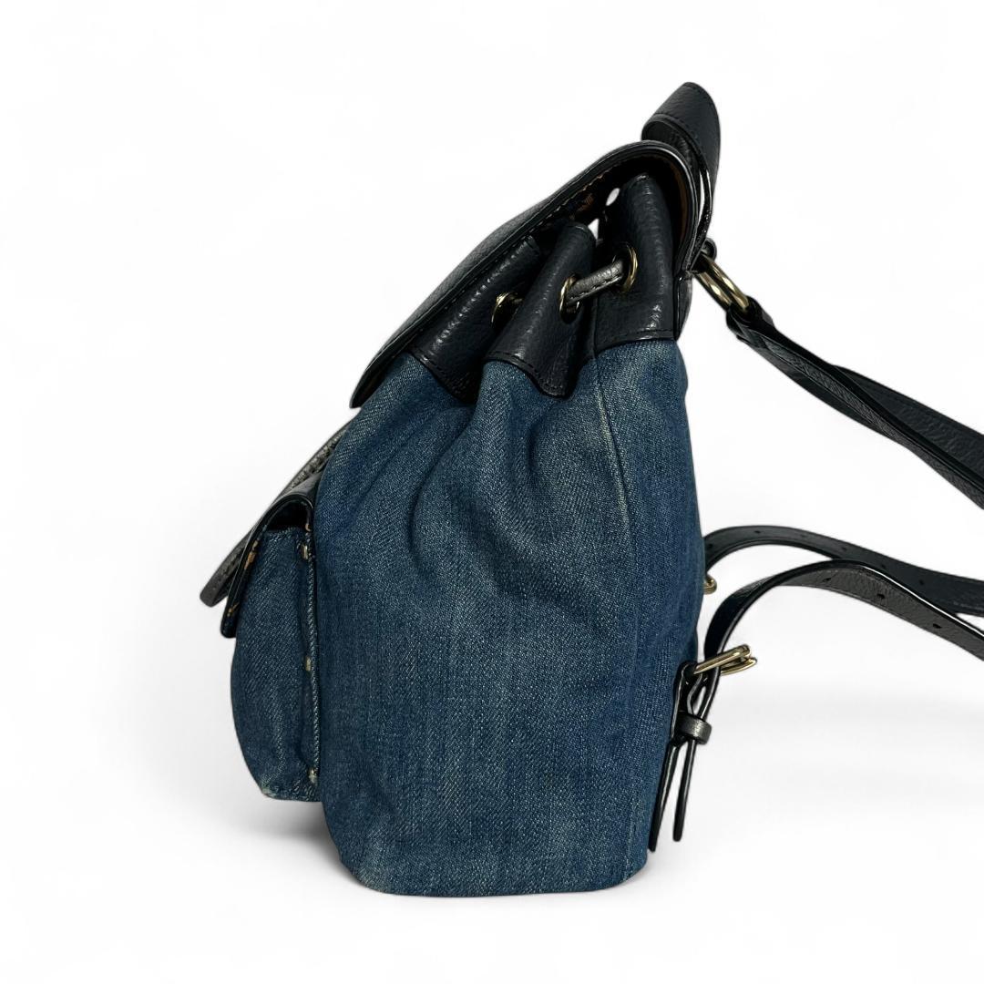 美品 COACH バックパック デニム レザー ネイビー ターンロック 花柄