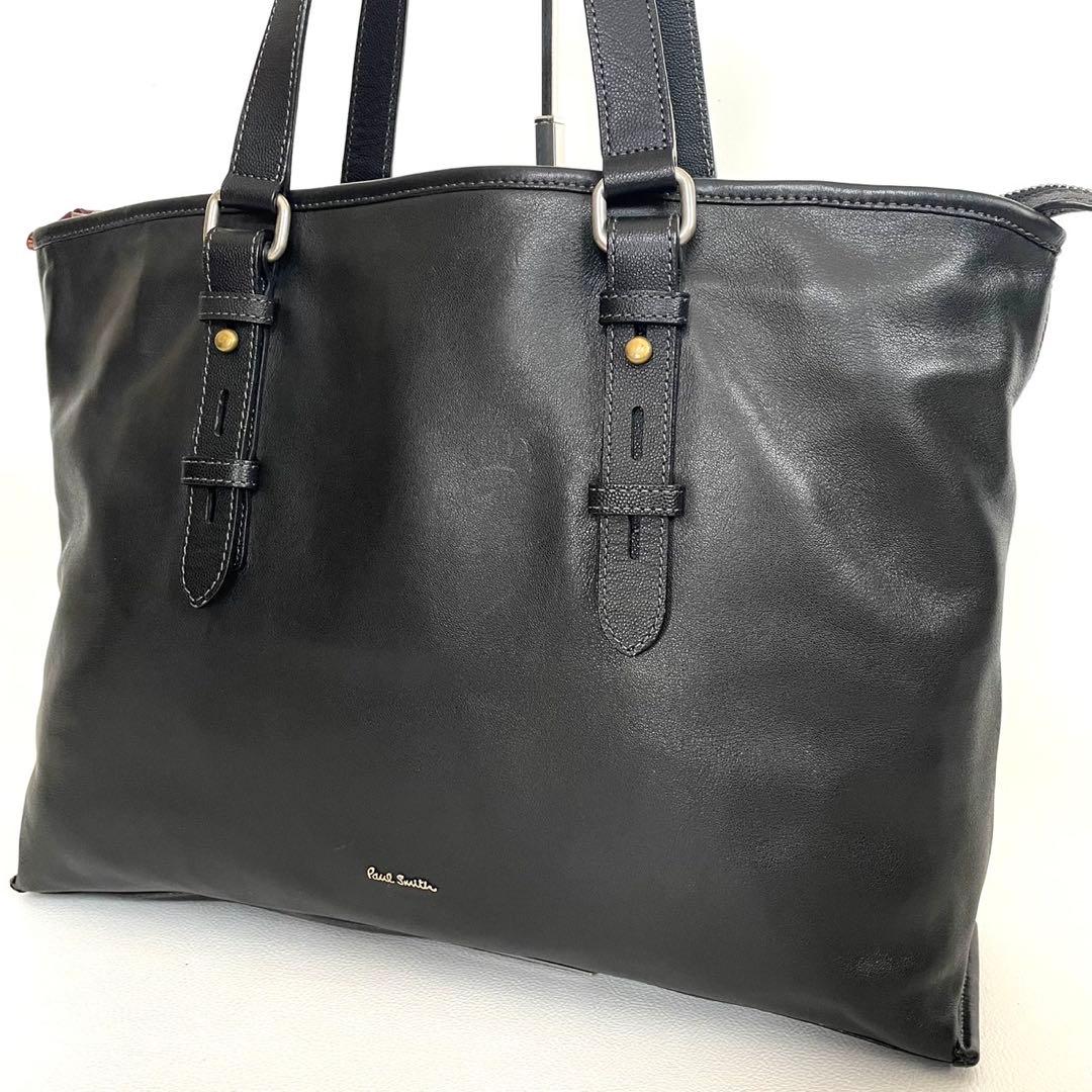 ポールスミス トートバッグ レザー ブラック ロゴ ビジネス