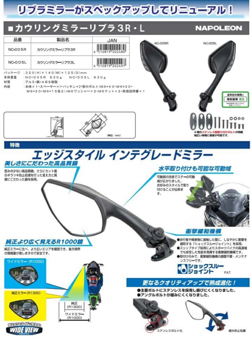 ナポレオン NC-005 カウリングミラーリブラ3 左右セット