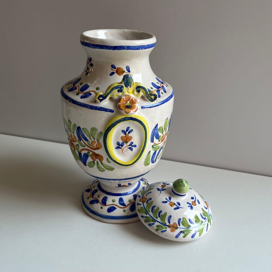 スペイン製　蓋付き　陶器　壺
