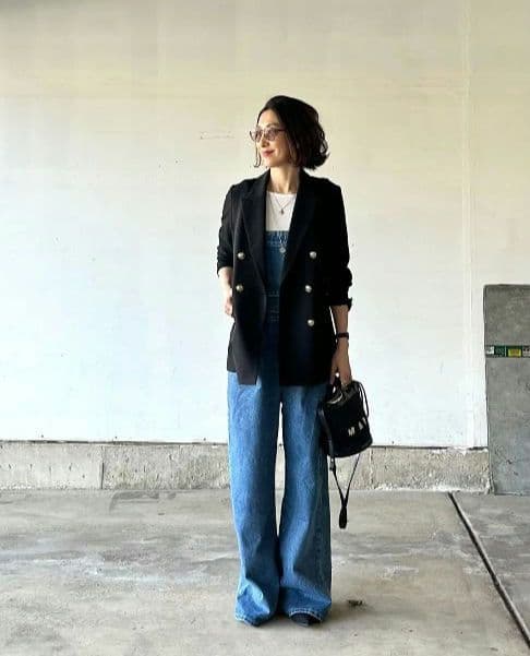 にゃっこ★CHECK&COFFEE デニムサロペット ブルー