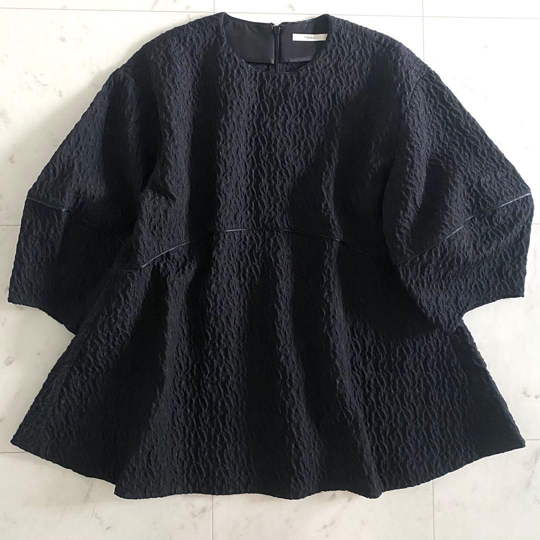 美品 ルフィル LE PHIL ストレッチジャガードパイピングブラウス ブラック