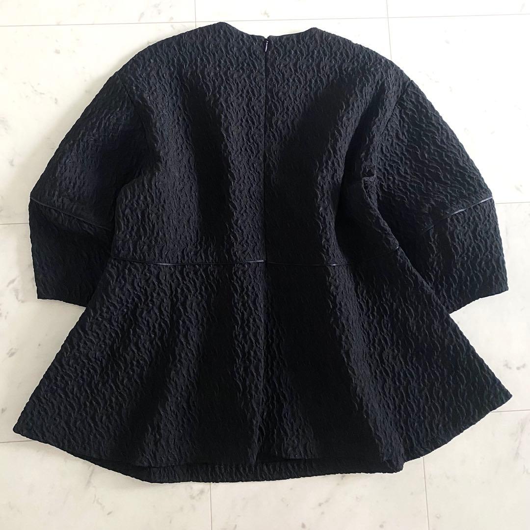 美品 ルフィル LE PHIL ストレッチジャガードパイピングブラウス ブラック