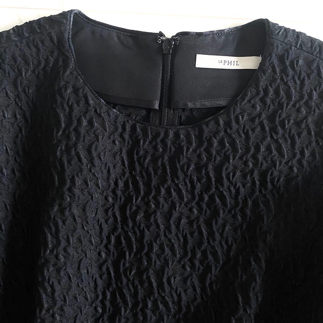 美品 ルフィル LE PHIL ストレッチジャガードパイピングブラウス ブラック