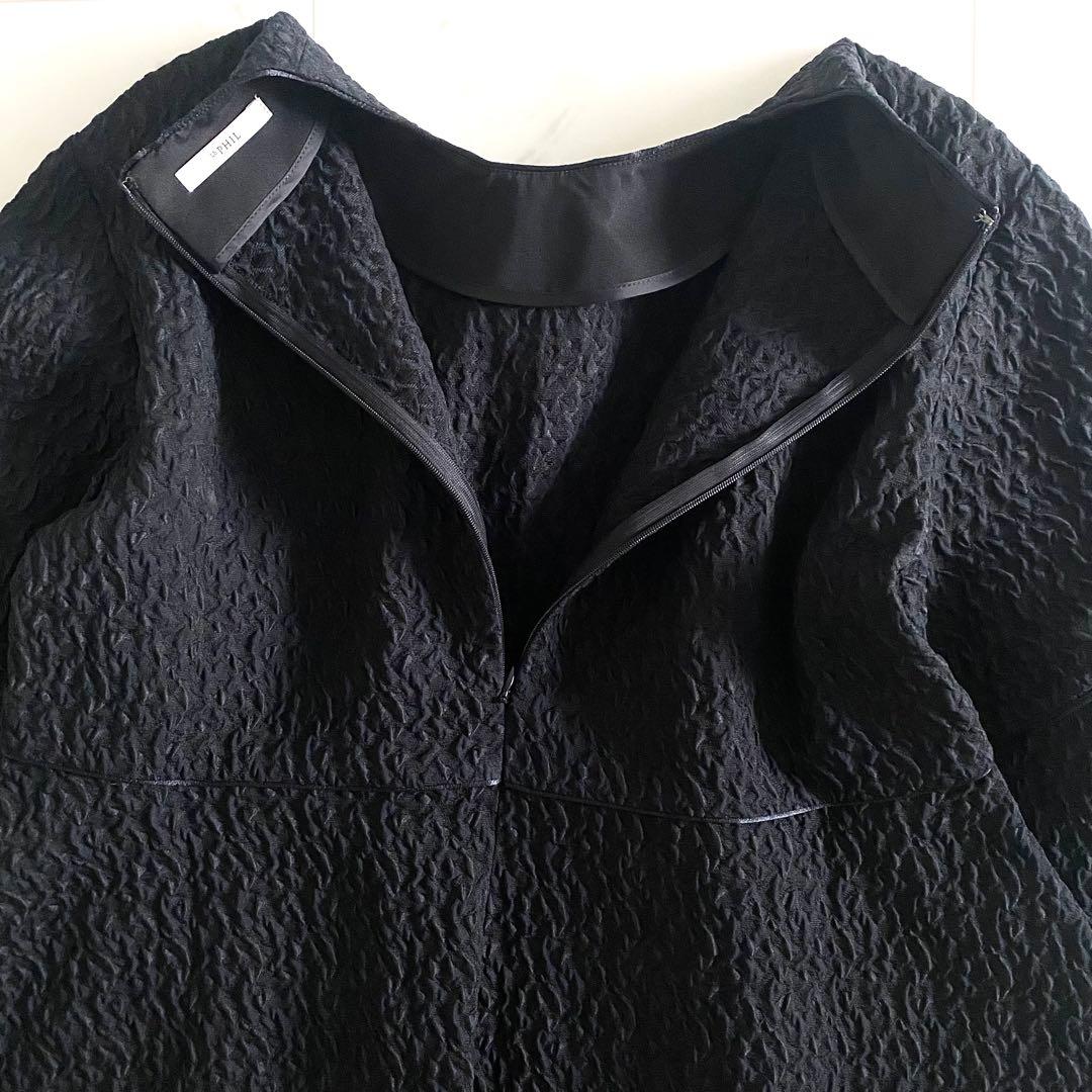 美品 ルフィル LE PHIL ストレッチジャガードパイピングブラウス ブラック