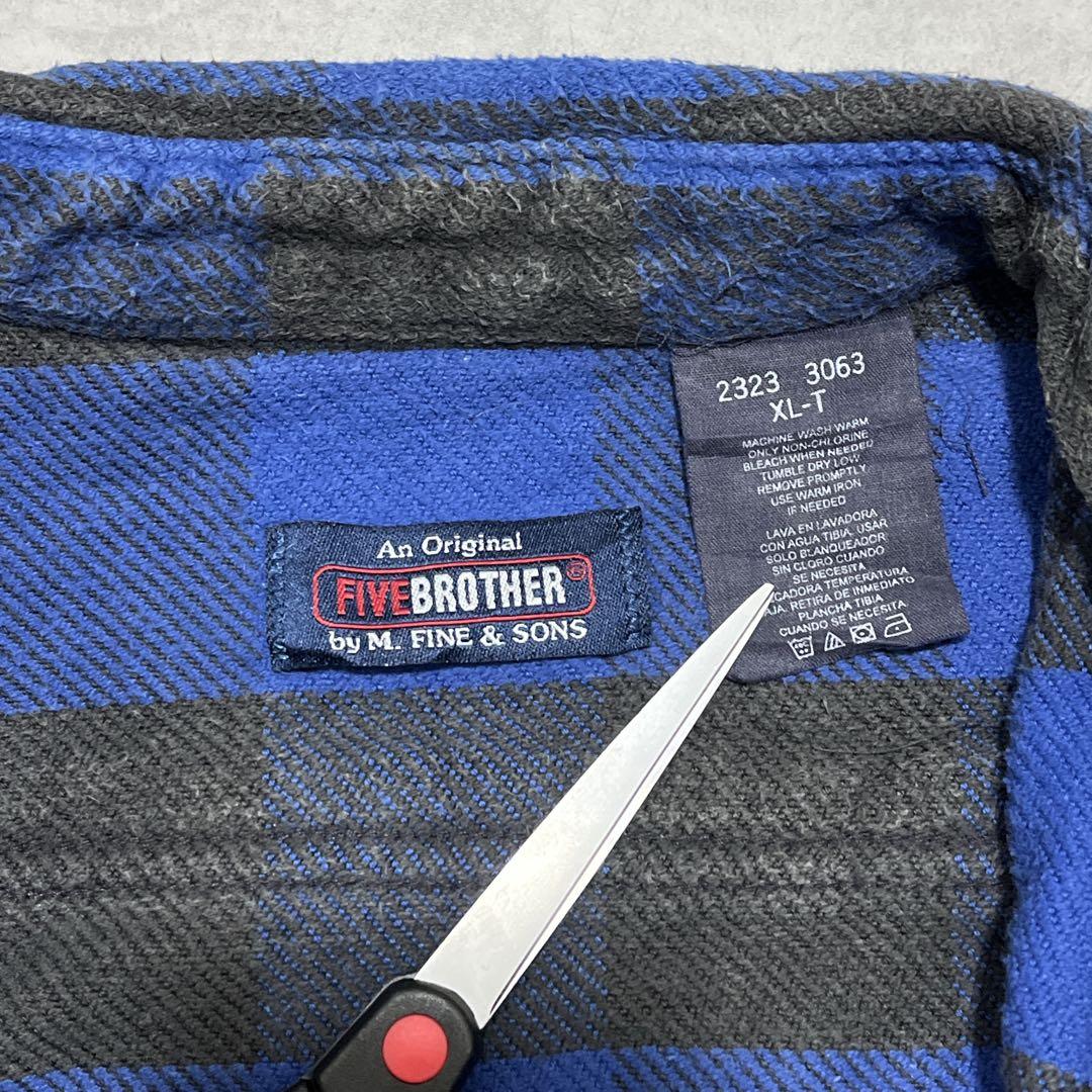 00s five brother ブロックチェック ネルシャツ 青黒　大きめ