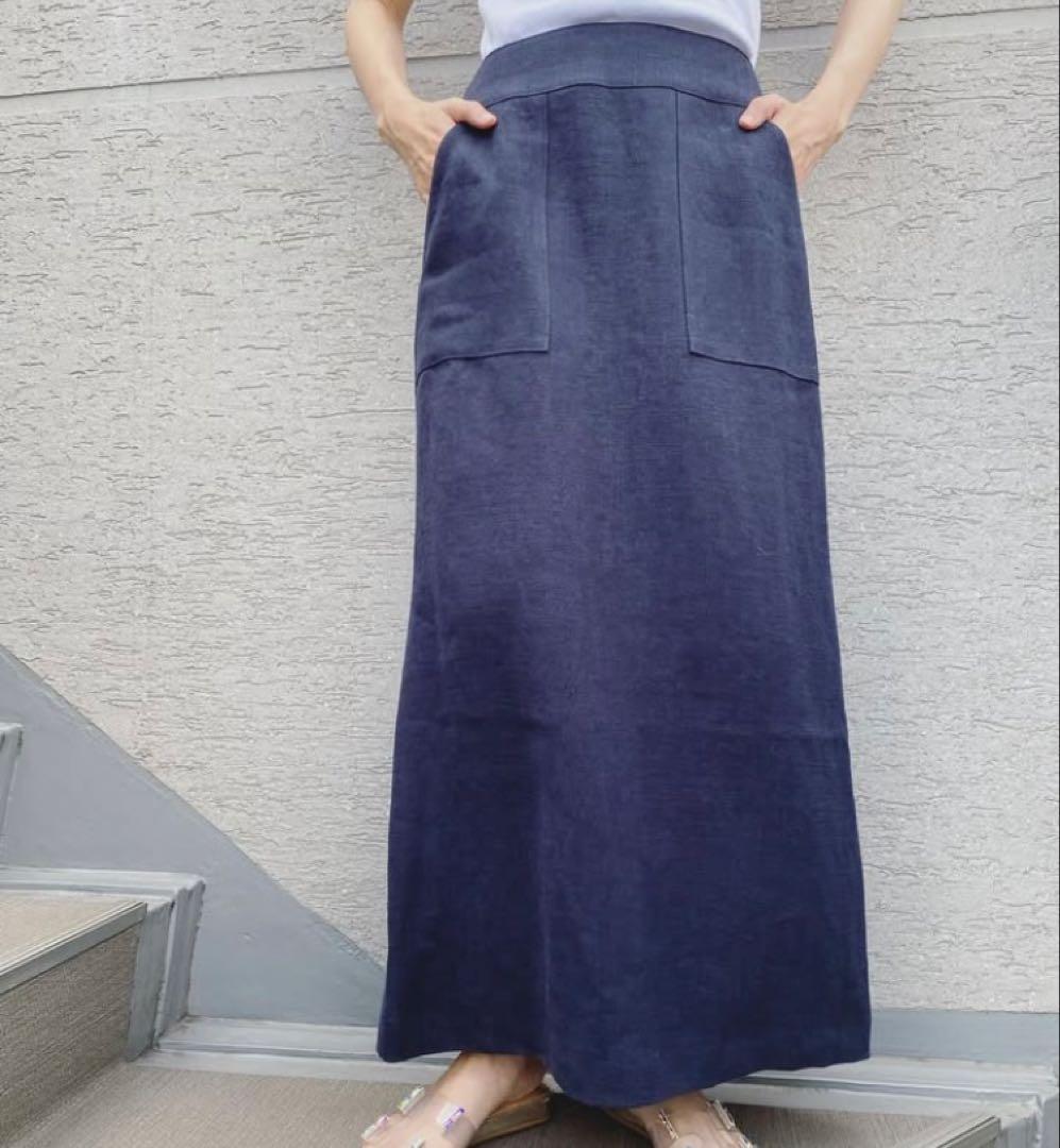 Saqui サキ　リネンスカート　ネイビー　完売品