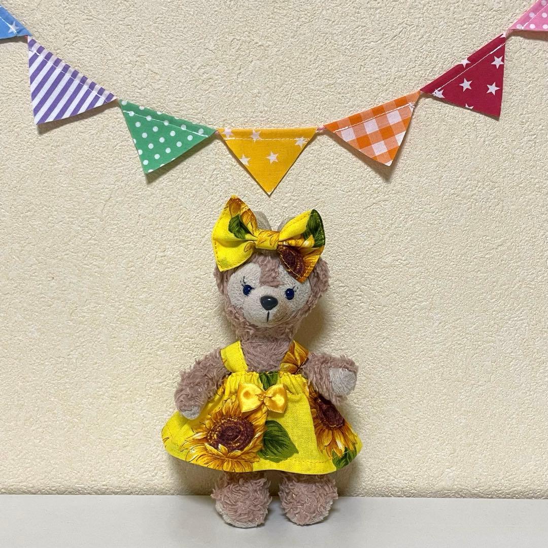 ハンドメイド★キイロ。ひまわり柄ワンピース★ぬいば♡ストラップ用コスチューム