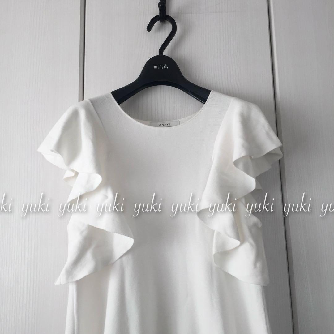 ANAYI コットンアセテート ミラノリブ Ａラインプルオーバー 白