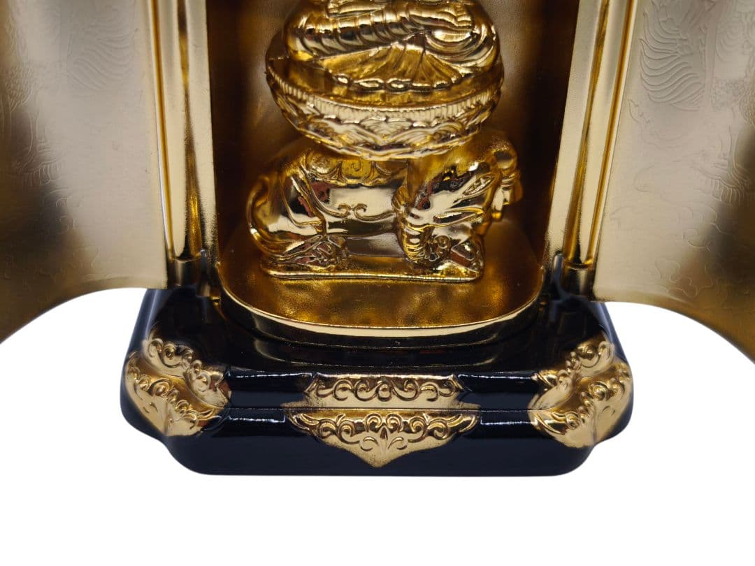 守り本尊 普賢菩薩 豆厨子 竜・巳年 生まれ 金色 開扉 置物 約9.7cm