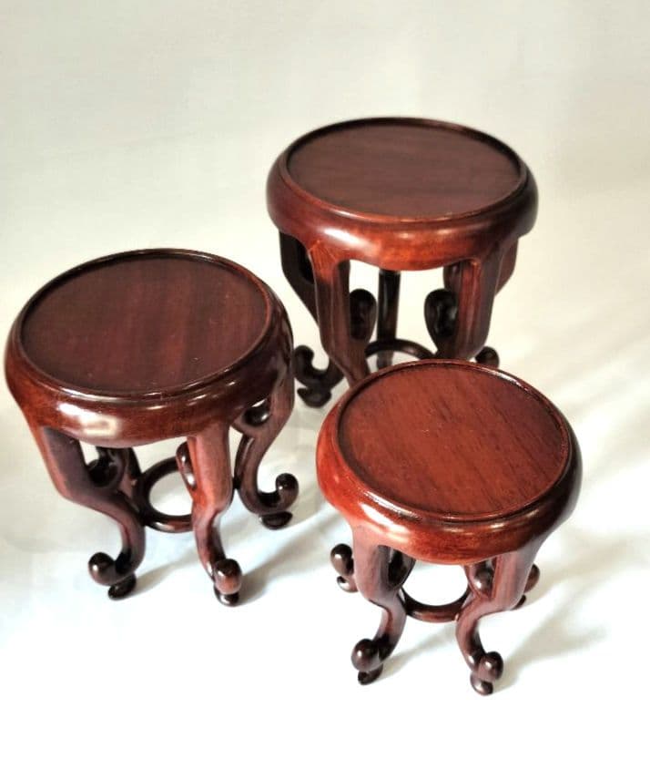 ❤【新品・未使用品含】盆栽卓　3個セット唐木 天然木 円式五足 花台 盆栽台