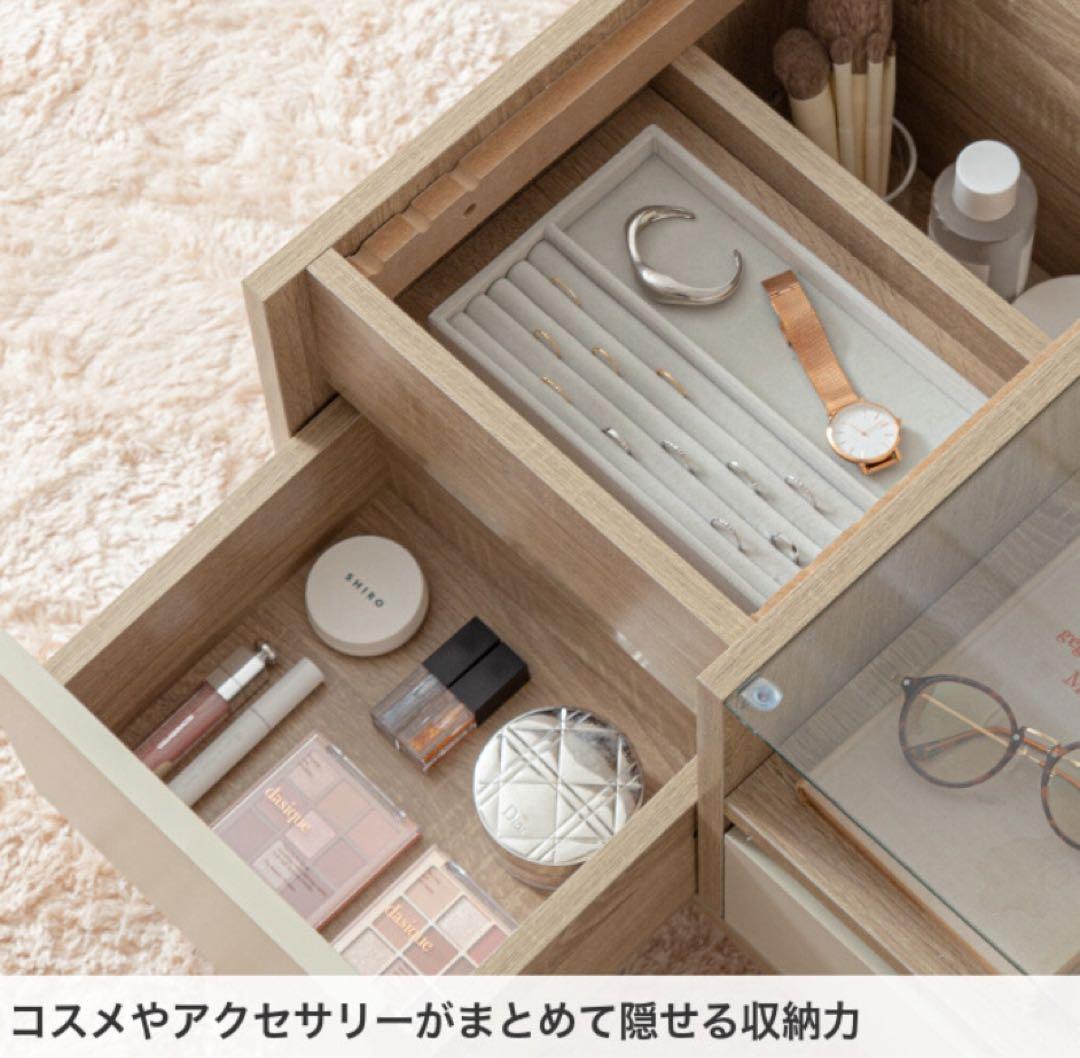 【幅75cm】ドレッサーテーブル 収納付き ディスプレイ収納付き コンパクト