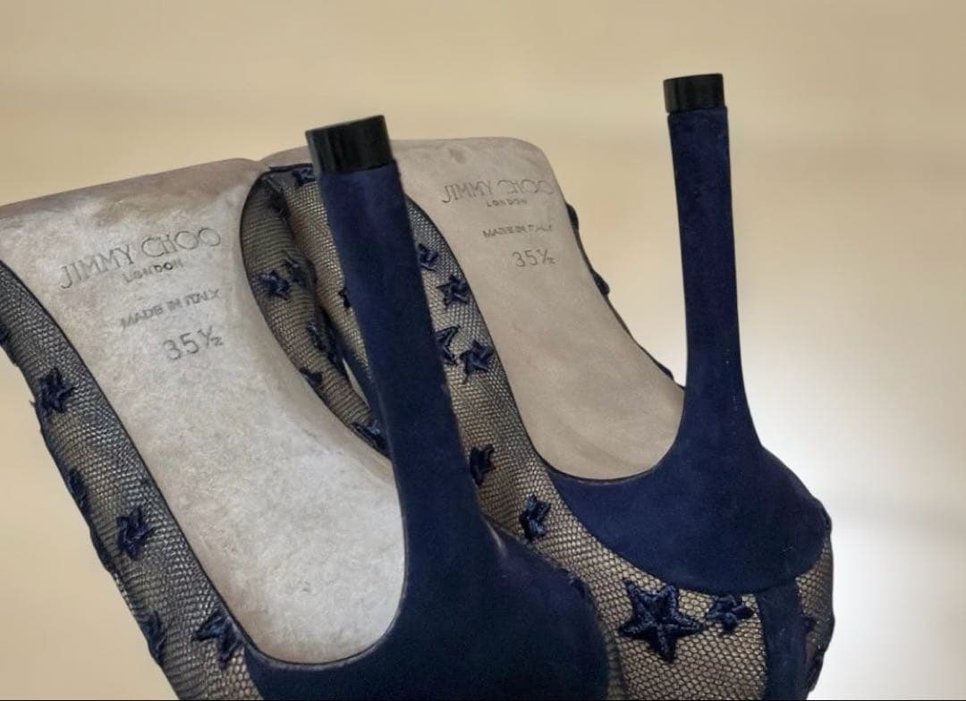 Jimmy Choo ネイビー 星柄 メッシュ ハイヒール