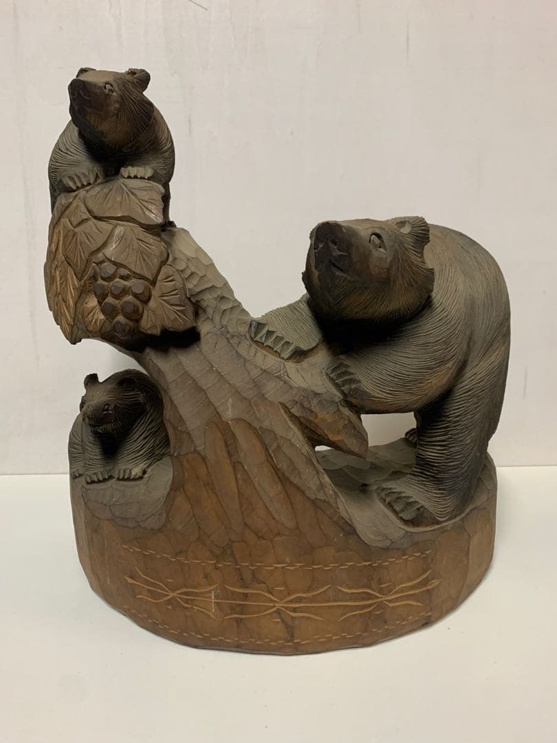 木彫り熊　親子　3体　一木彫り　骨董