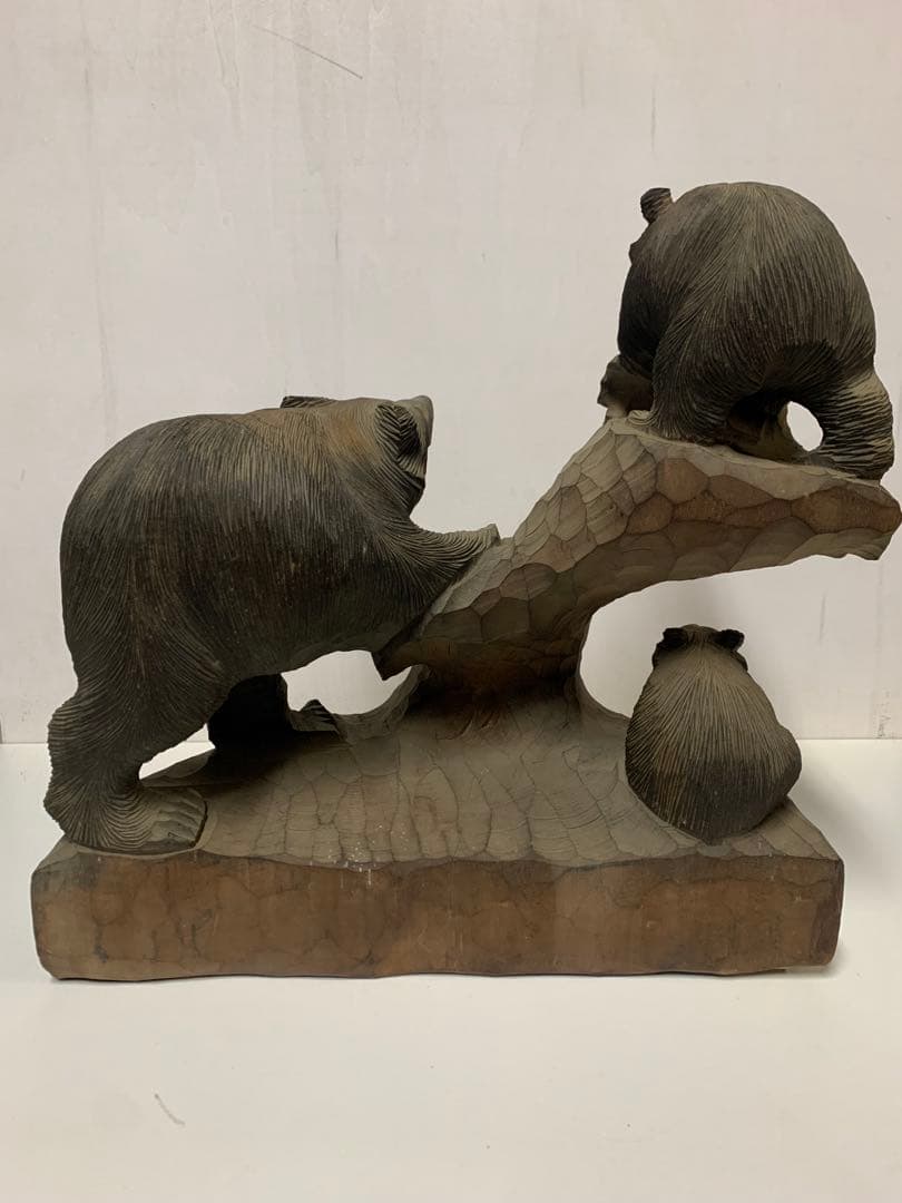 木彫り熊　親子　3体　一木彫り　骨董