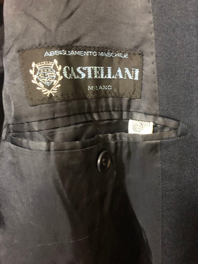イタリア製Castellani ウールギャバネイビーステンカラーコート
