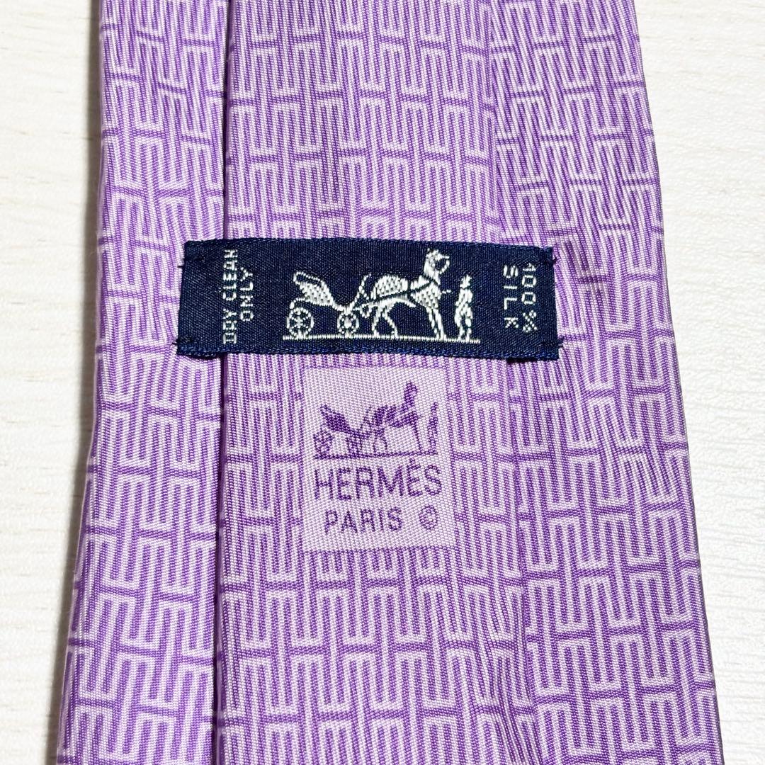 HERMES エルメス H柄 ロゴ 総柄 紫色 シルク ネクタイ フランス製