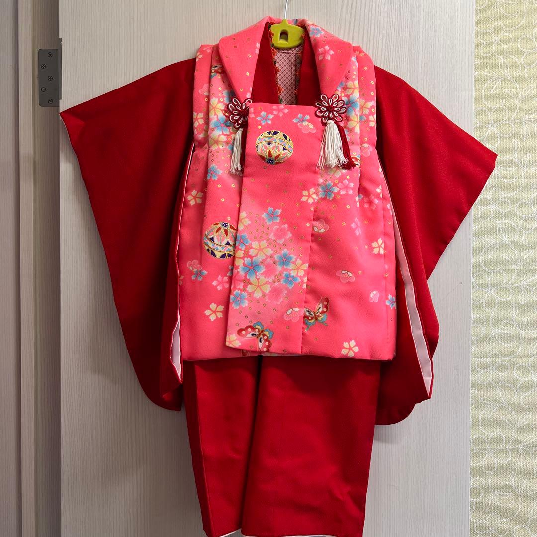 ひな祭り着せて七五三用花柄着物 ピンク3歳用