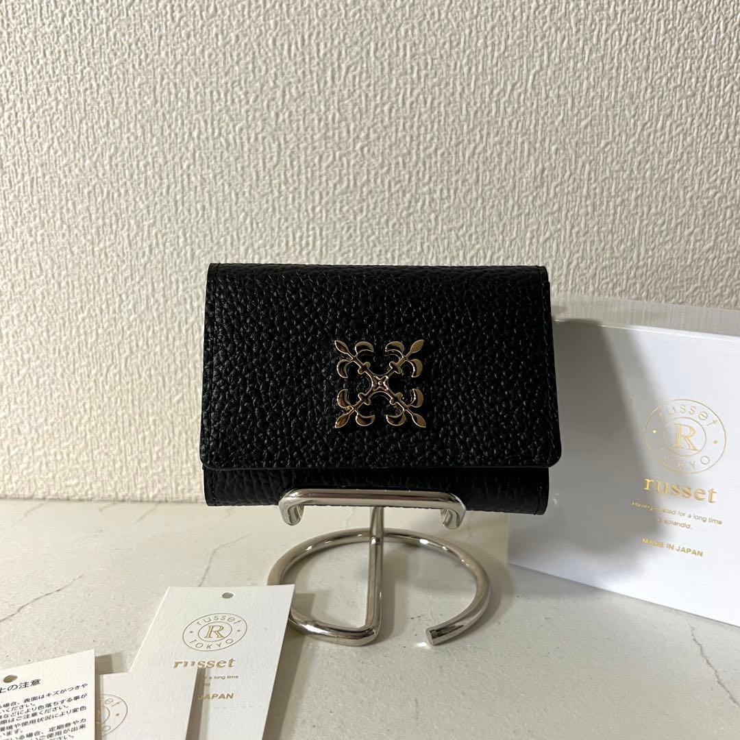 未使用品 ラシット モノグラム 3つ折り財布 ブラック 黒 レザー カード 箱付