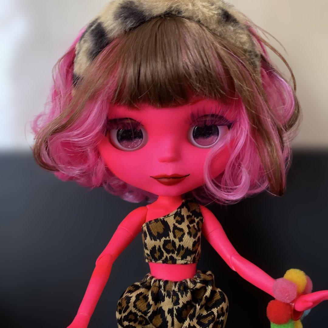 カスタムドール『ピンク鬼』金棒付き 節分 ピンク&ブラウンヘアツノ付きターバン