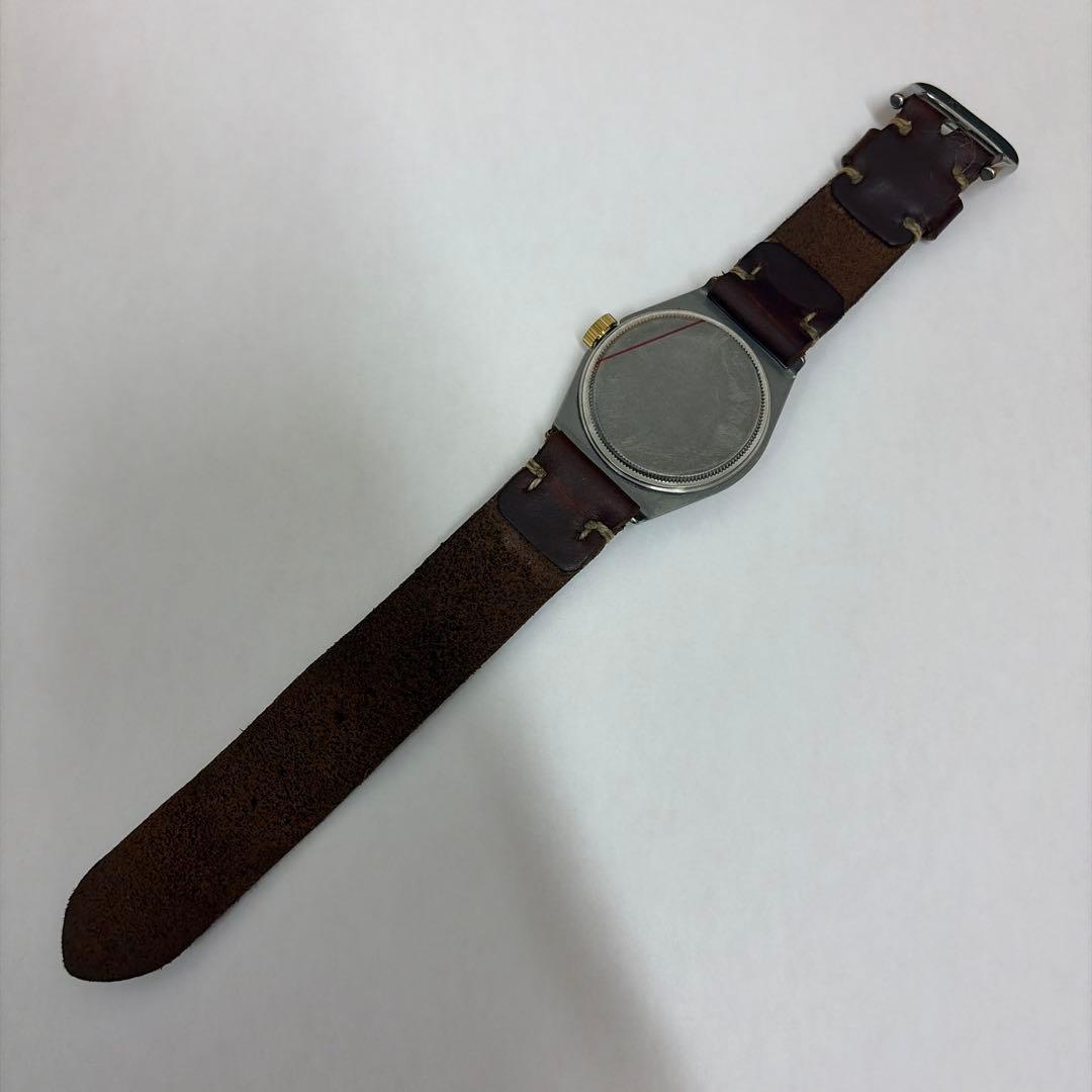 MOTO　アナログ時計 シルバー ケース ブラウン レザー