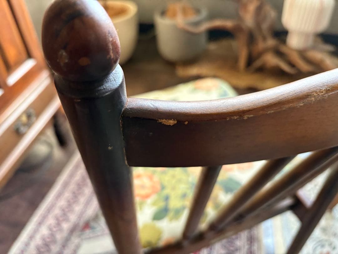 希少　レトロ　ヴィンテージ　ビンテージ　花柄座面　スポークチェア　2脚　IZ