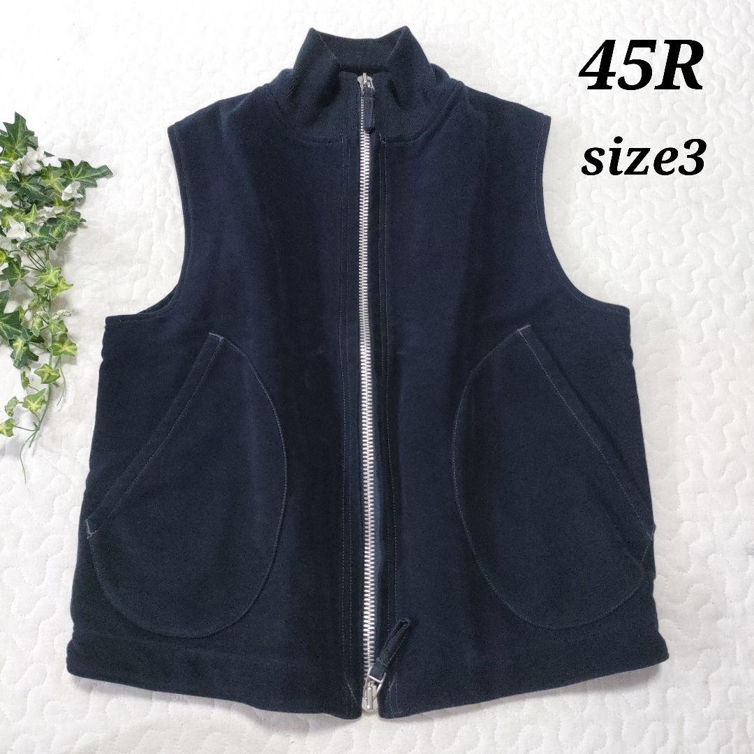 45R　現行タグ　中綿ベスト　コットン　起毛感あり◎　ネイビー　刺繍　3