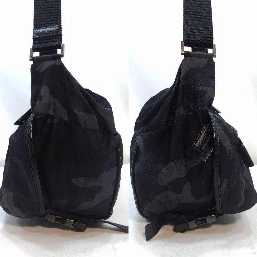 【美品】プラダ メッセンジャーバッグ レザー×ナイロン 迷彩 黒系 VA0994
