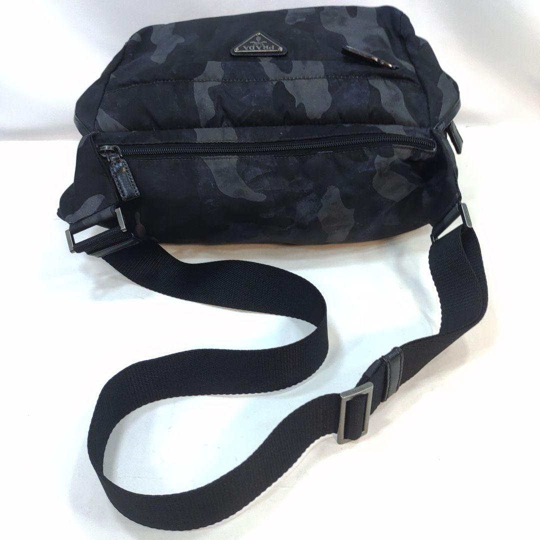 【美品】プラダ メッセンジャーバッグ レザー×ナイロン 迷彩 黒系 VA0994