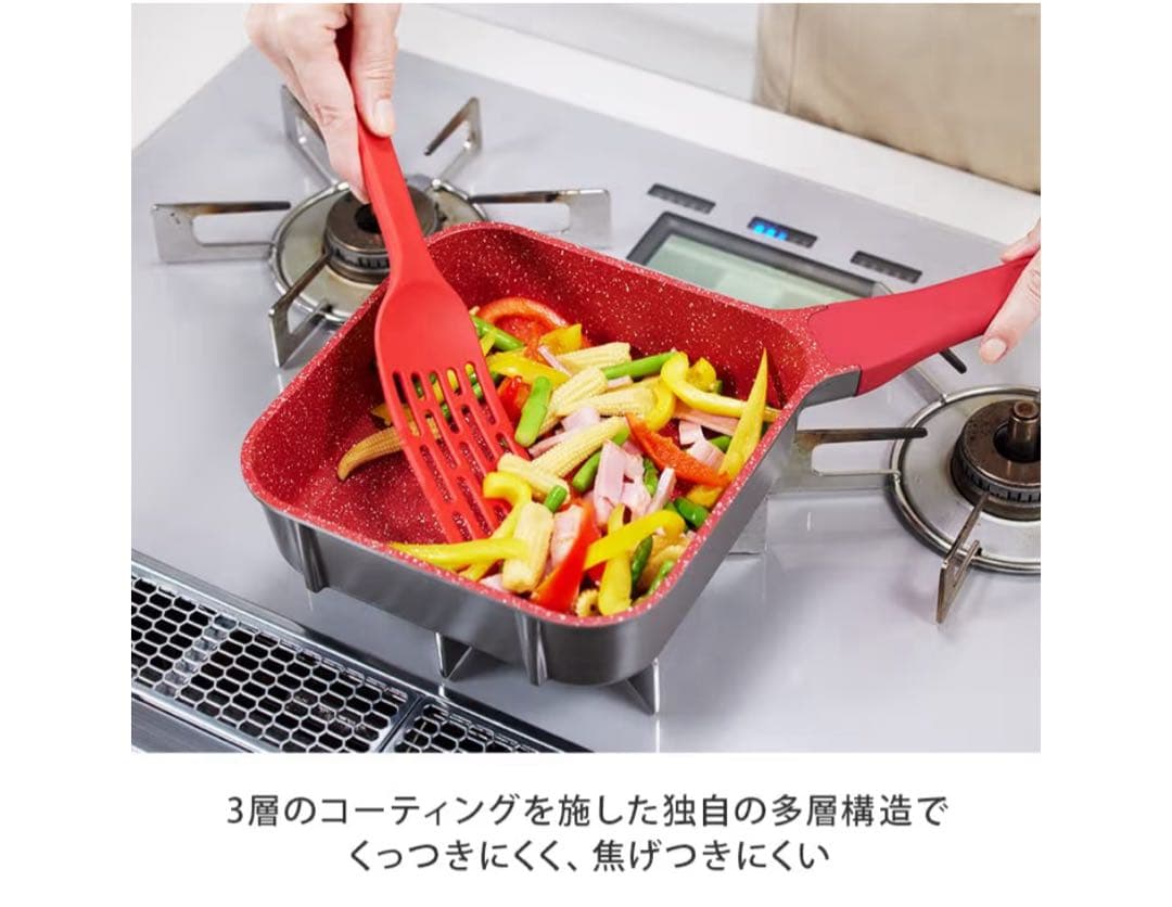 tattタッタ マルチセット フライパン フライパンセット　スクエア型　レッド