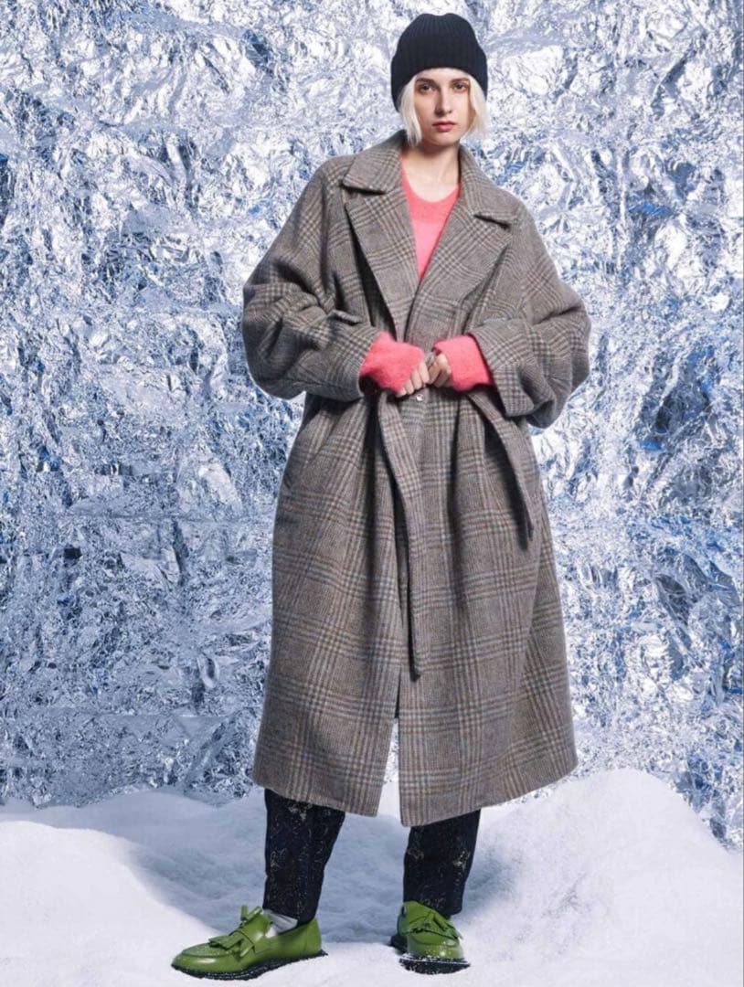 ウールシャギーチェックプライムオーバーダブルコート