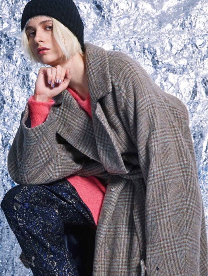 ウールシャギーチェックプライムオーバーダブルコート