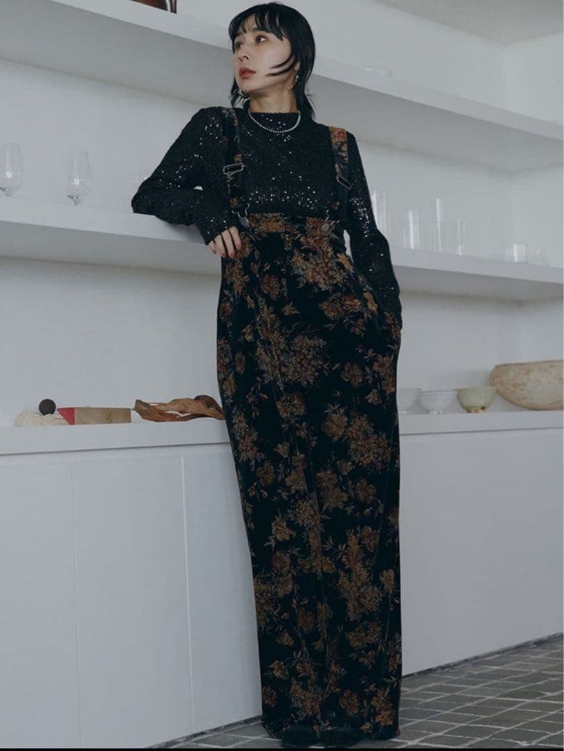 サロペット・オーバーオール・オールインワン Ameri FLOWER PRINT VELOUR PANTS