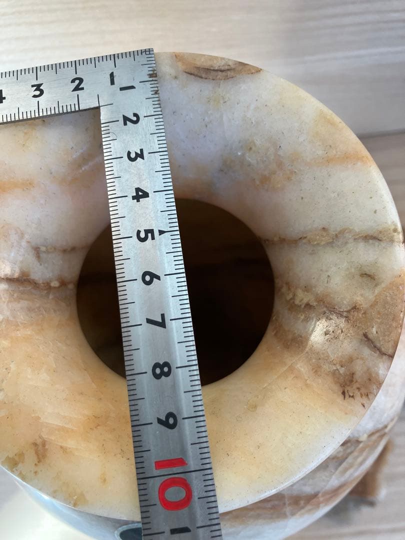 鍾乳石製 花瓶 クリーム色と茶色のストライプ