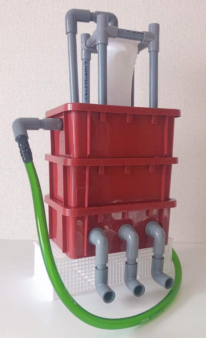 ワインレッドの オシャレな ３段濾過槽 タワータイプ 　浮遊物キャッチャー付き