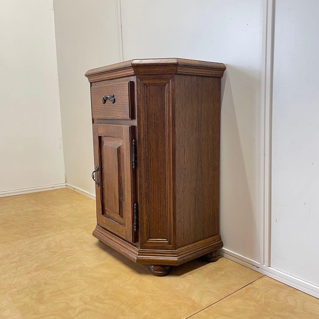 オーク材 6角キャビネット コンソール チェスト 電話台 棚 アンティーク