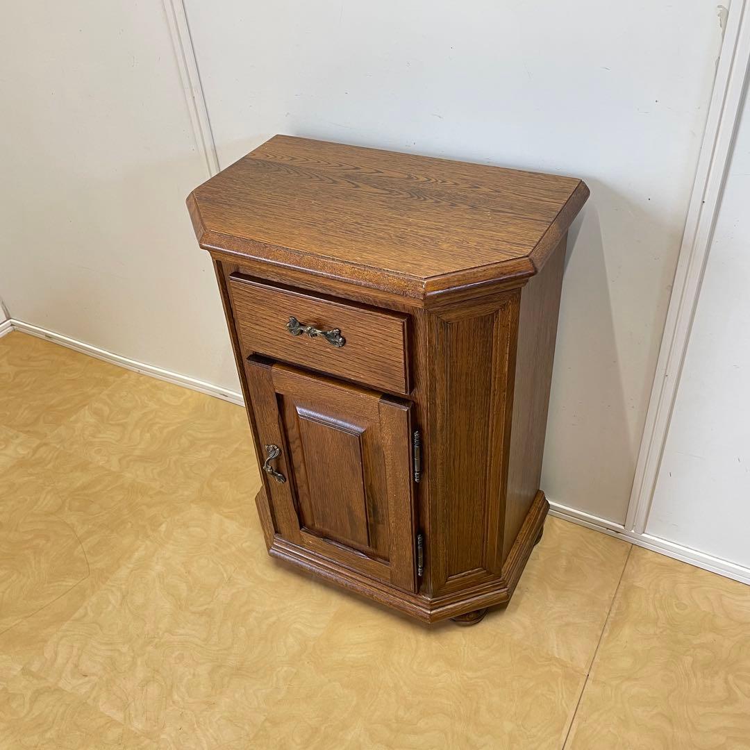 オーク材 6角キャビネット コンソール チェスト 電話台 棚 アンティーク