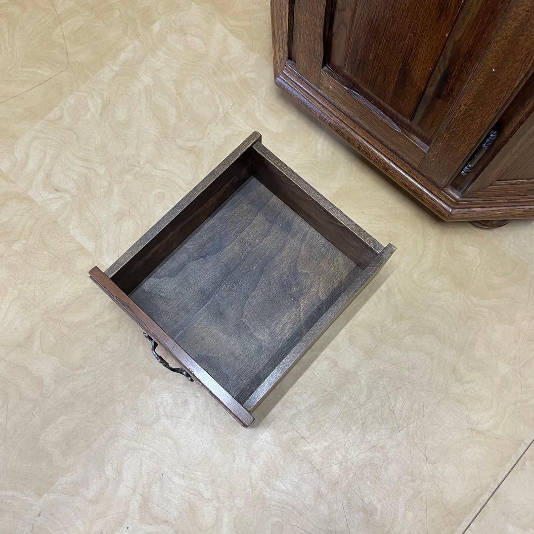 オーク材 6角キャビネット コンソール チェスト 電話台 棚 アンティーク