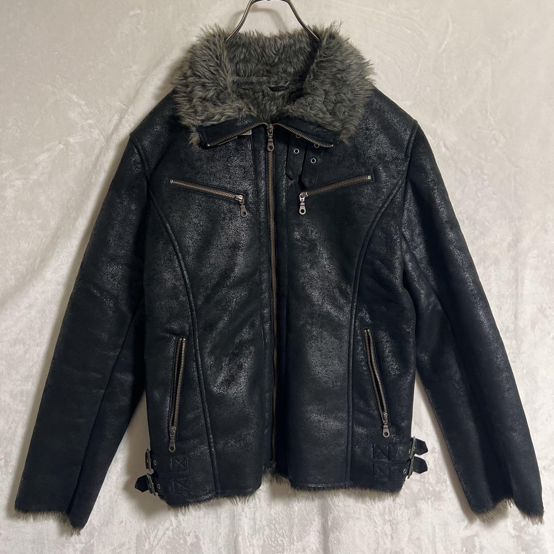 Y2K 20's MASSIMO マッシモ ブラック ファーライダースジャケット