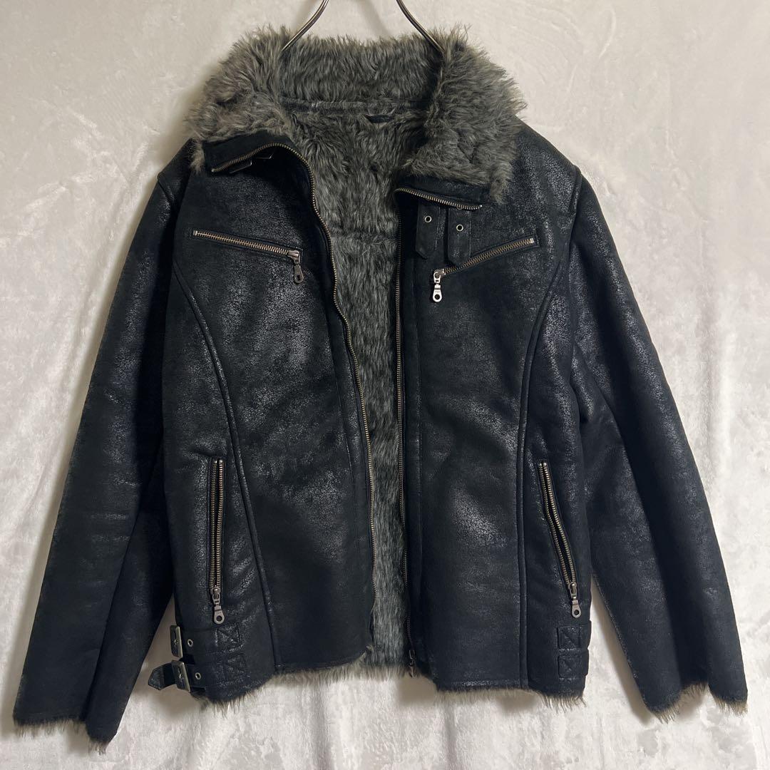 Y2K 20's MASSIMO マッシモ ブラック ファーライダースジャケット
