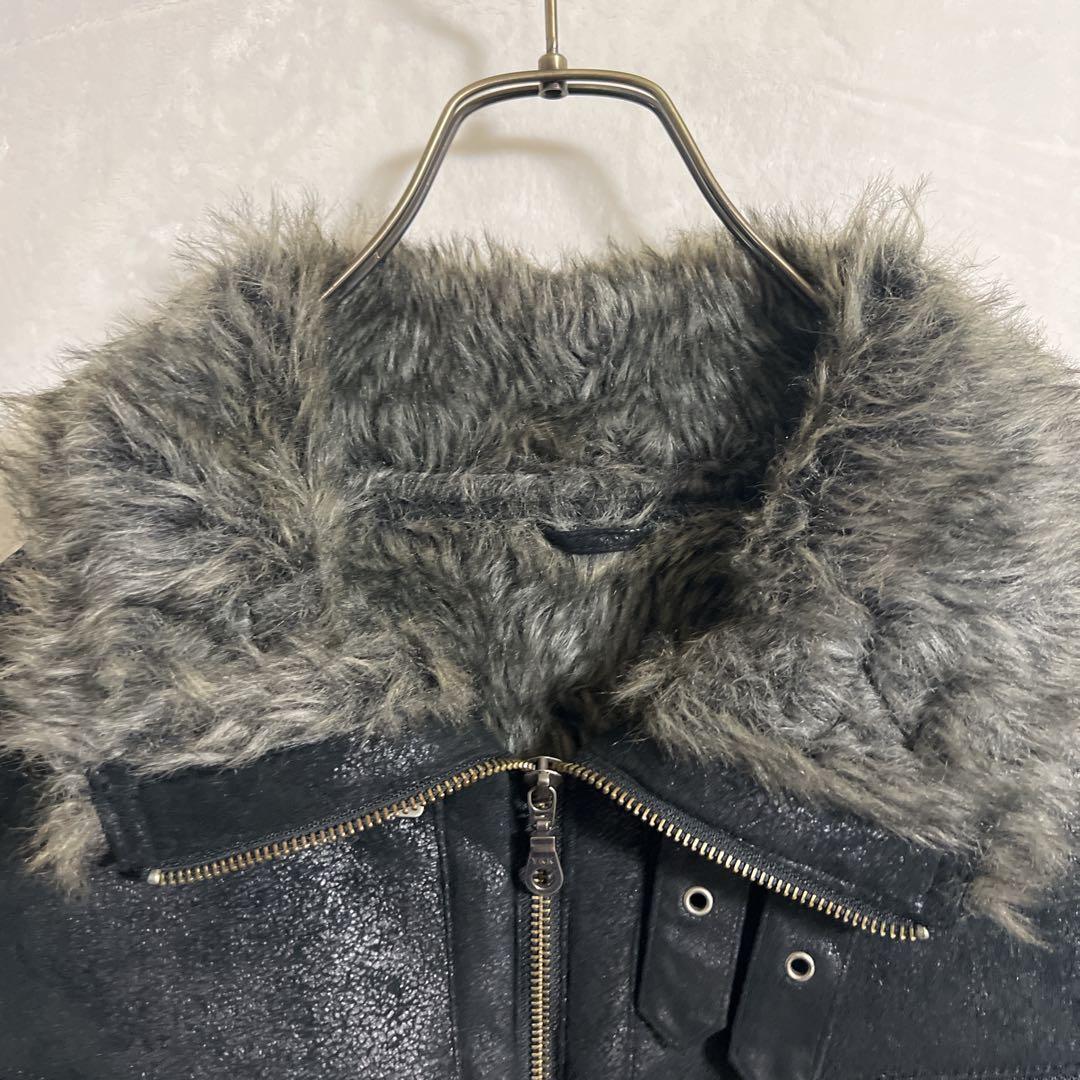 Y2K 20's MASSIMO マッシモ ブラック ファーライダースジャケット