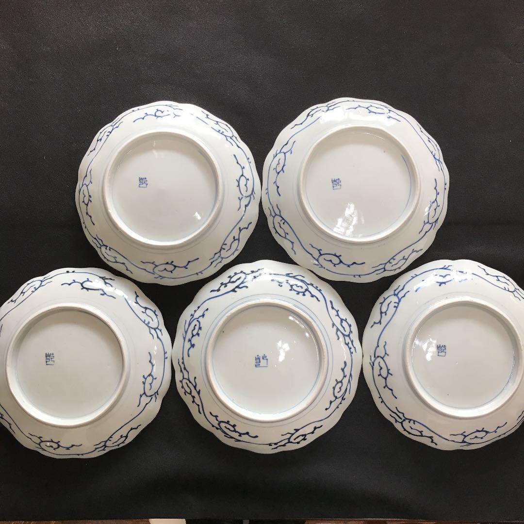 古伊万里 色絵岩蘭文七寸皿 5枚