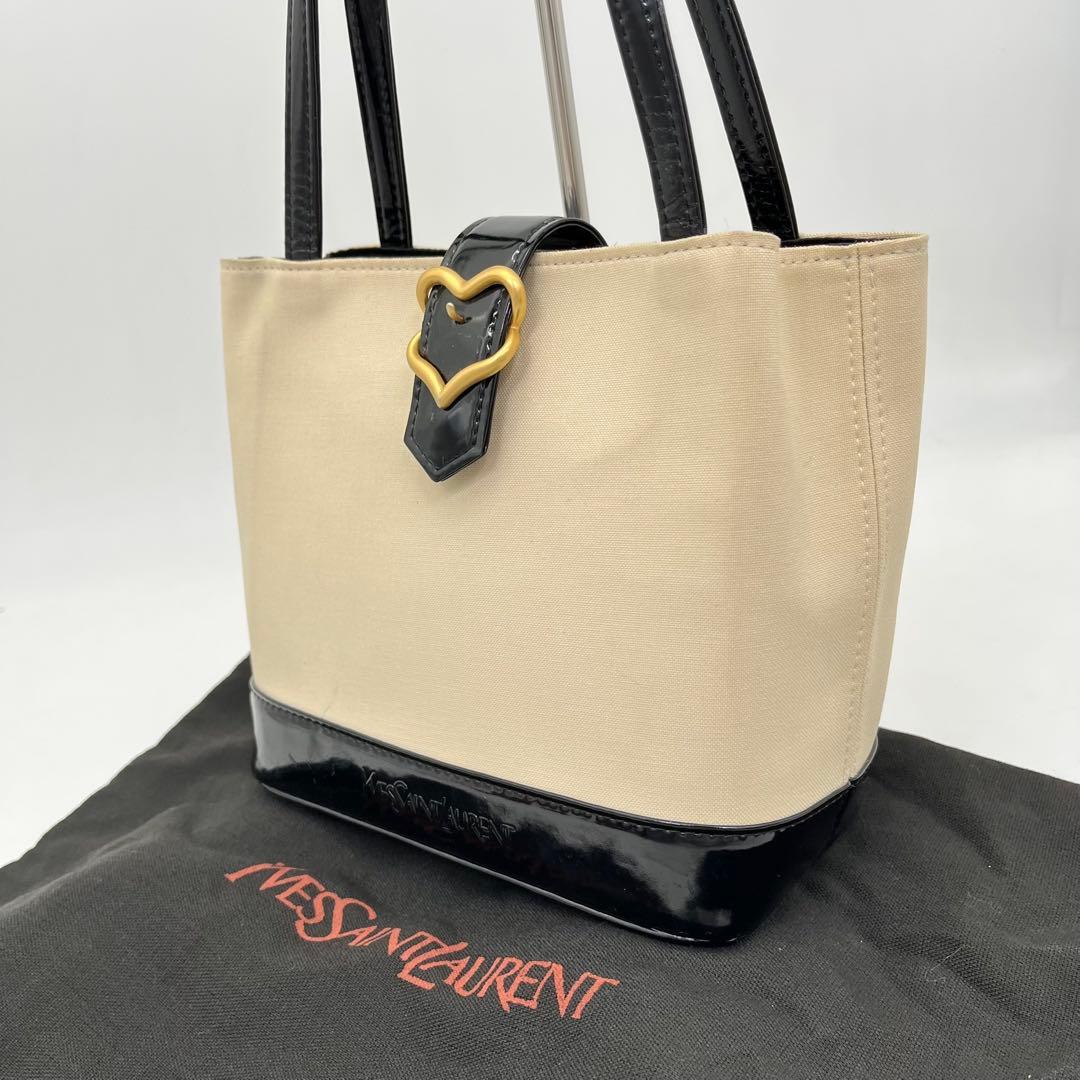 イヴサンローラン トートバッグ 肩掛け ゴールド金具 ロゴ型押し キャンバス