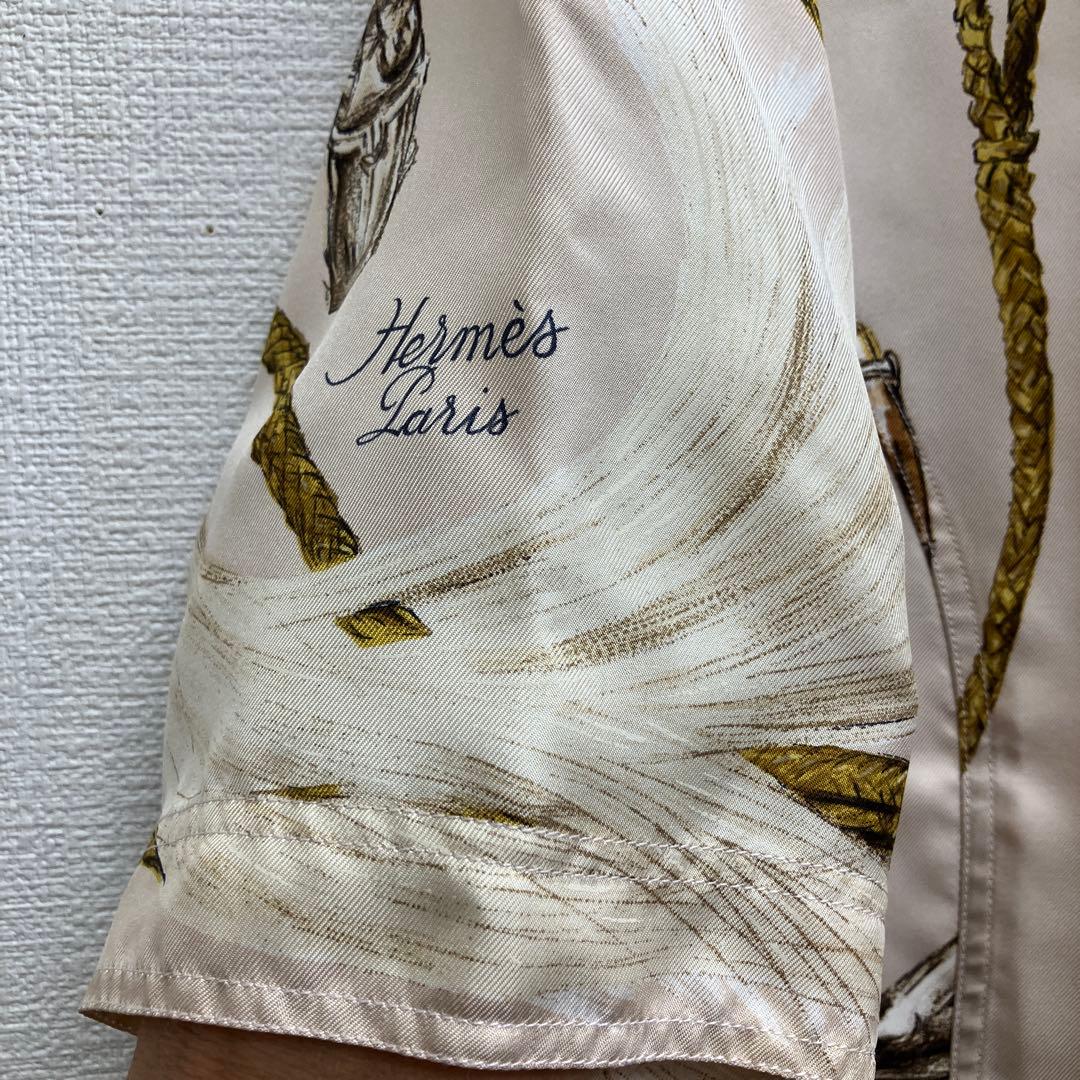美品　エルメス　HERMES シルク　ブーツ柄　シャツ　ブラウス　40