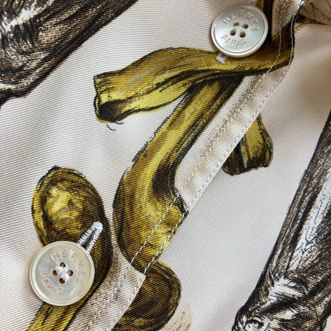 美品　エルメス　HERMES シルク　ブーツ柄　シャツ　ブラウス　40