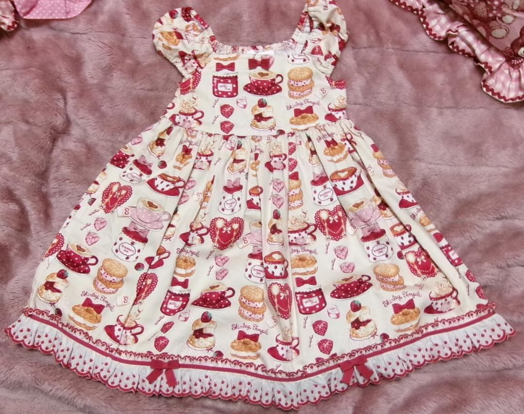 シャーリーカフェプリントワンピース・アイボリー・120・新品シャーリーテンプル・
