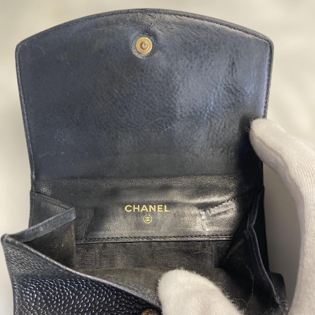CHANEL シャネル ココマーク ダブルホックウォレット キャビアスキン 黒