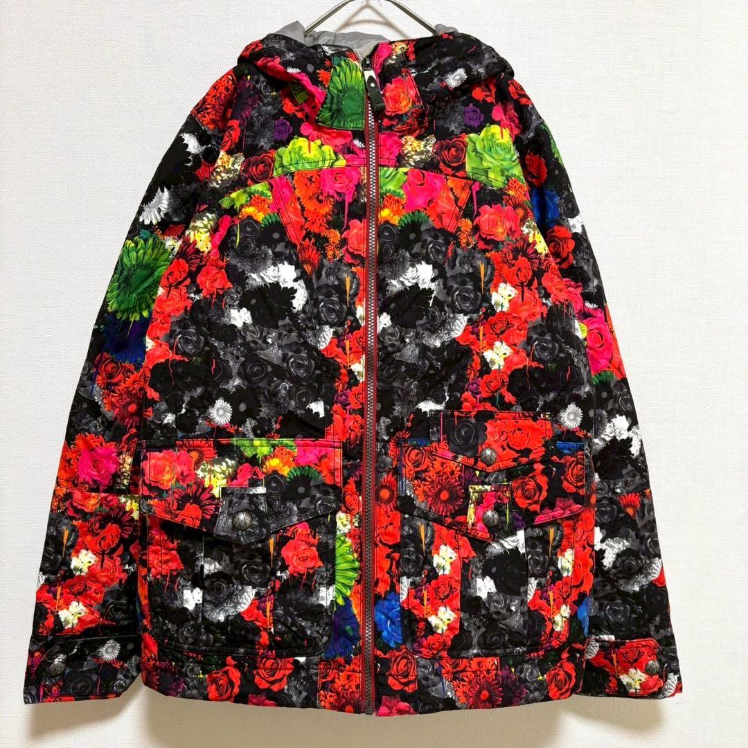 burton スノーボードウェア セットアップ レッド ネイビー M Sバラ柄