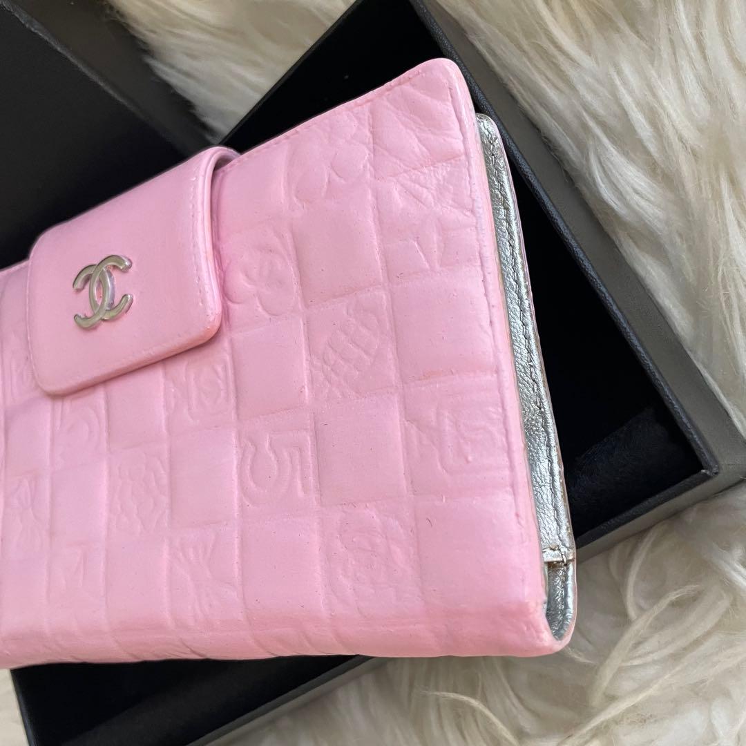 CHANEL シャネル アイコンライン 二つ折り財布 ピンク がま口 シルバー