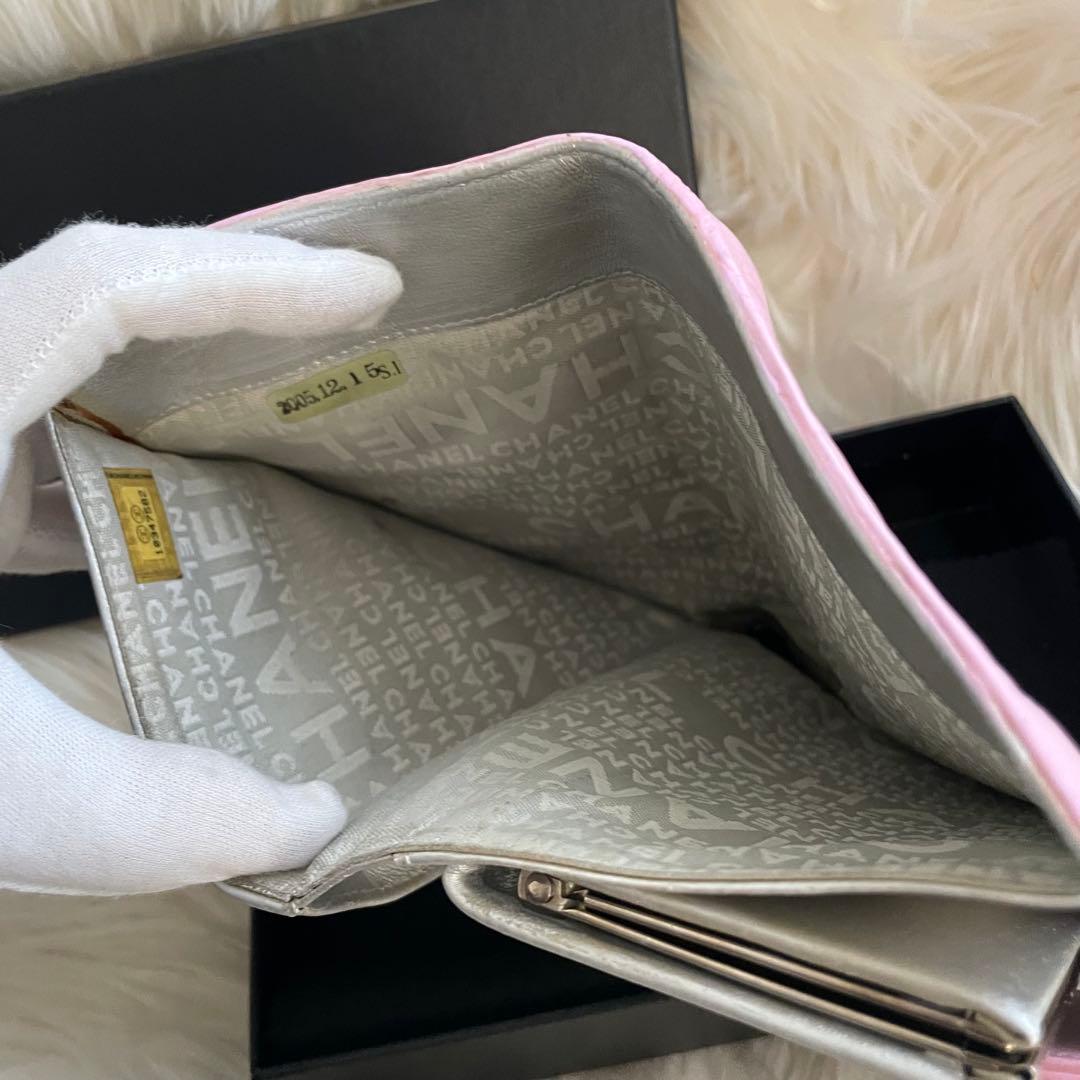 CHANEL シャネル アイコンライン 二つ折り財布 ピンク がま口 シルバー